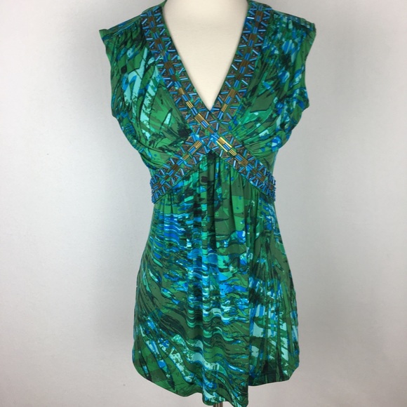 Cache Tops - Cache Beaded Sleeveless Blouse XS